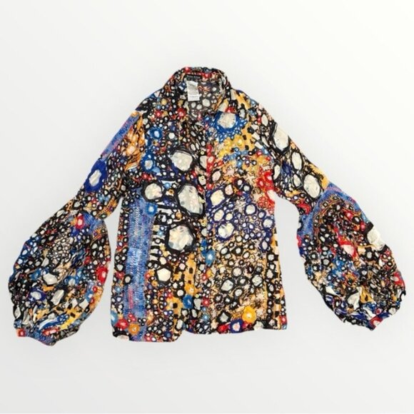 NWOT Saaksha & Kinni Mirror Print Sheer Blouse with Balloon Sleeves size L - Picture 3 of 10